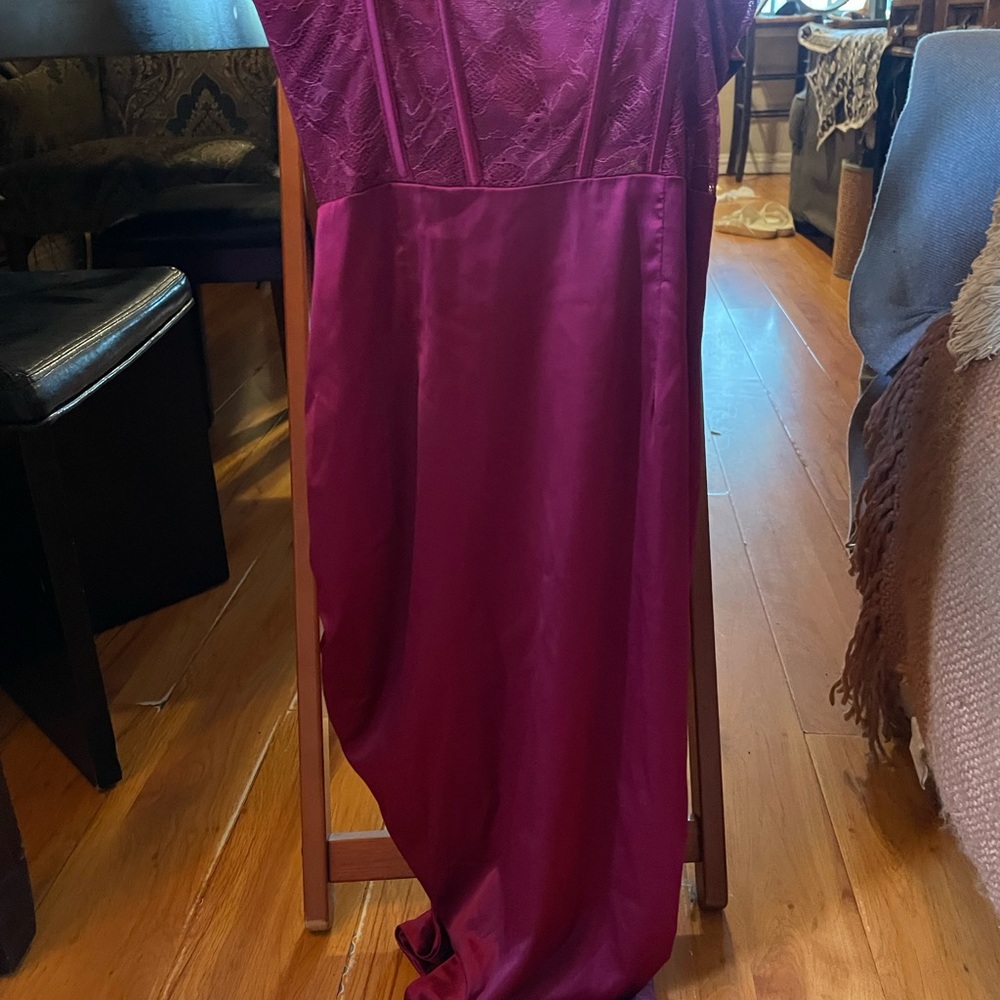 Oh Polly A Minute Past Midnight Midi Corset Dress in Maroon Burgundy Red Ruched - Picture 5 of 6
